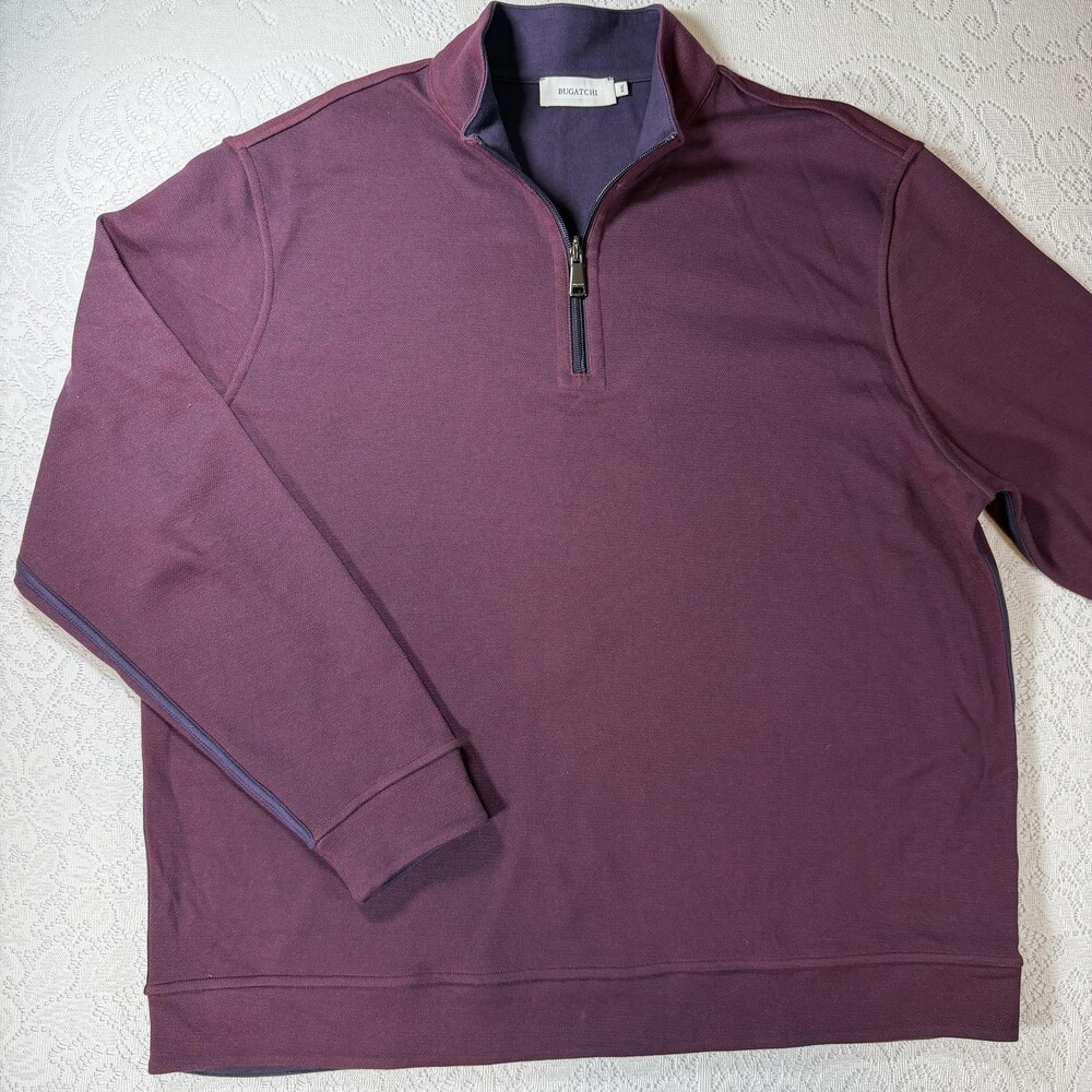 Bugatchi Sweater Mens 2XL Plum Purple 1/4 Zip Mock Neck Knit Pullover Top